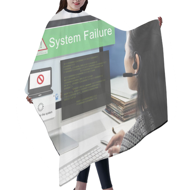 Personality  Businesswoman Working On Computer With System Failure Hair Cutting Cape