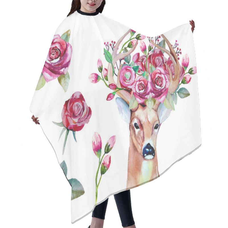 Personality  Hand Drawn Deer With Flowers Hair Cutting Cape