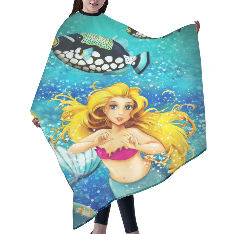 Personality  Cartoon Ocean And The Mermaid In Underwater Kingdom Swimming Wit Hair Cutting Cape