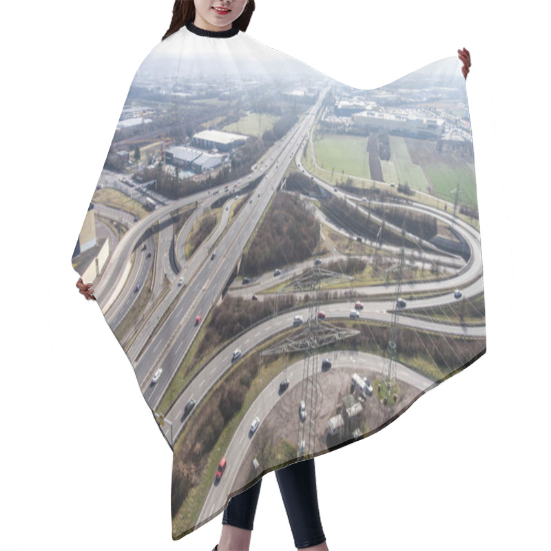 Personality  Aerial View Of A Highway Intersection With A Clover-leaf Interchange Germany Koblenz Hair Cutting Cape