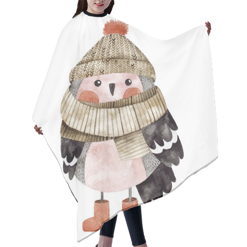 Personality  Little Cute Bullfinch With Winter Hat And Scarf Hair Cutting Cape