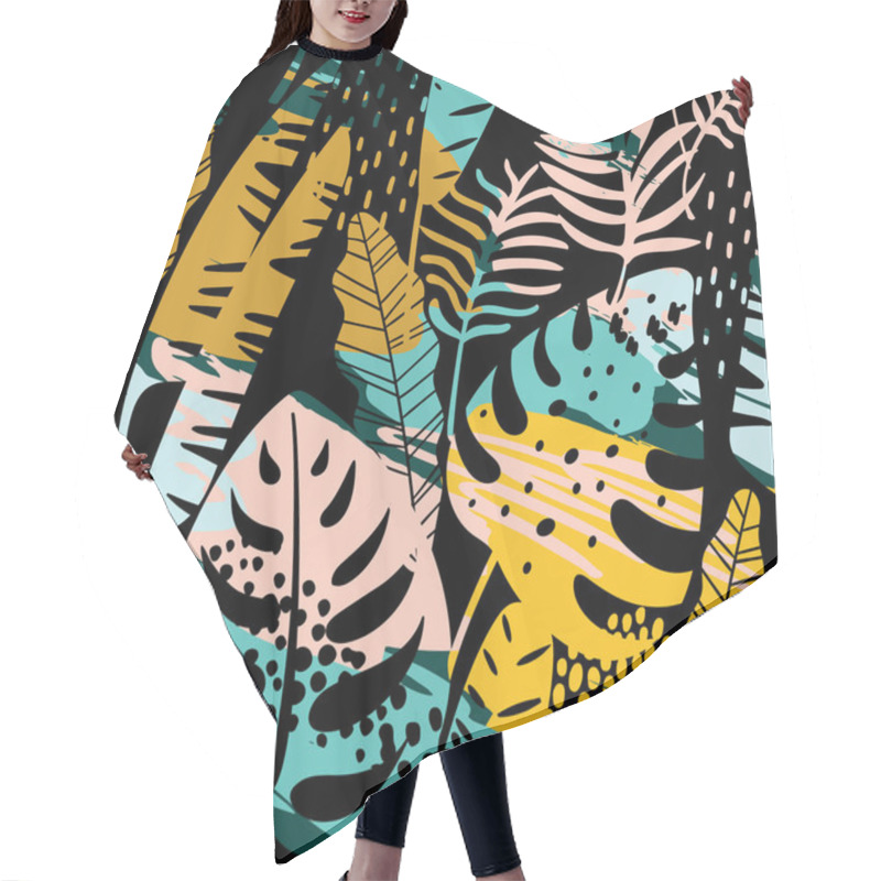 Personality  Seamless Exotic Pattern With Tropical Plants And Artistic Background. Hair Cutting Cape