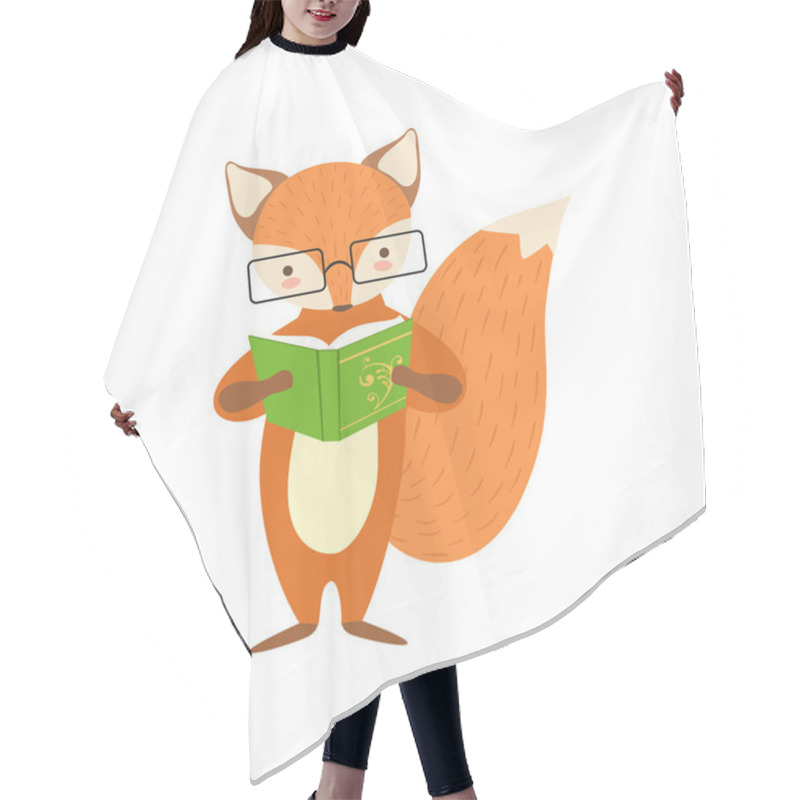 Personality  Fox Smiling Bookworm Zoo Character Wearing Glasses And Reading A Book Cartoon Illustration Part Of Animals In Library Collection Hair Cutting Cape