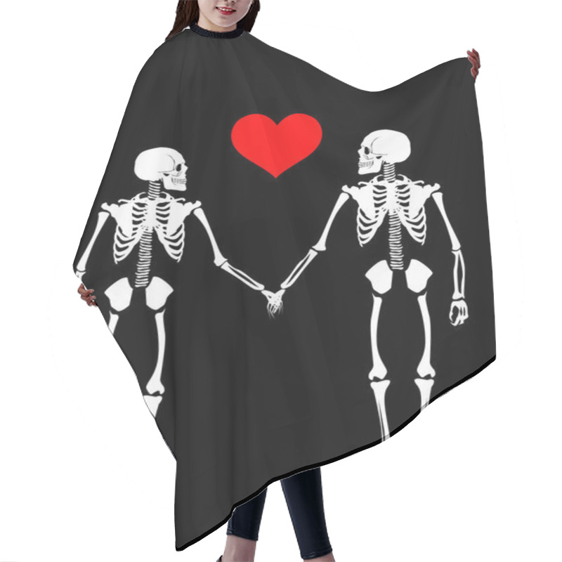 Personality  Illustration With Two Skeletons In Love On The Theme Of Love And Relationships. Hair Cutting Cape