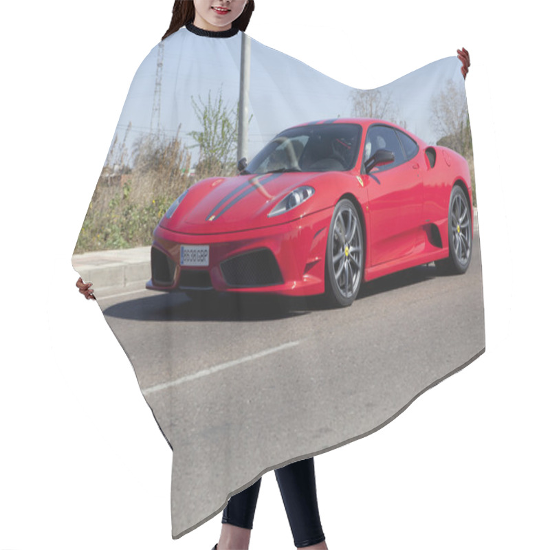 Personality  Red Ferrari Spider On The Road Hair Cutting Cape