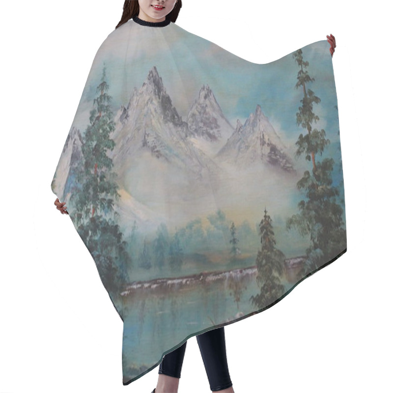 Personality  Painting Lake And Snowy Mountains Hair Cutting Cape