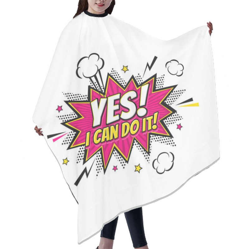 Personality  Comic Speech Bubble With Emotional Text Yes! I Can Do It, Clouds And Stars. Vector Bright Dynamic Cartoon Illustration Isolated On White Background. Hair Cutting Cape