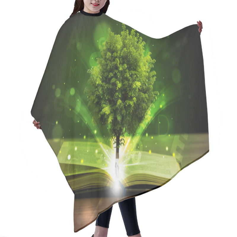 Personality  Open Book With Magical Green Tree And Rays Of Light Hair Cutting Cape