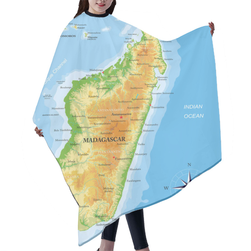 Personality  Madagascar Highly Detailed Physical Map          Hair Cutting Cape