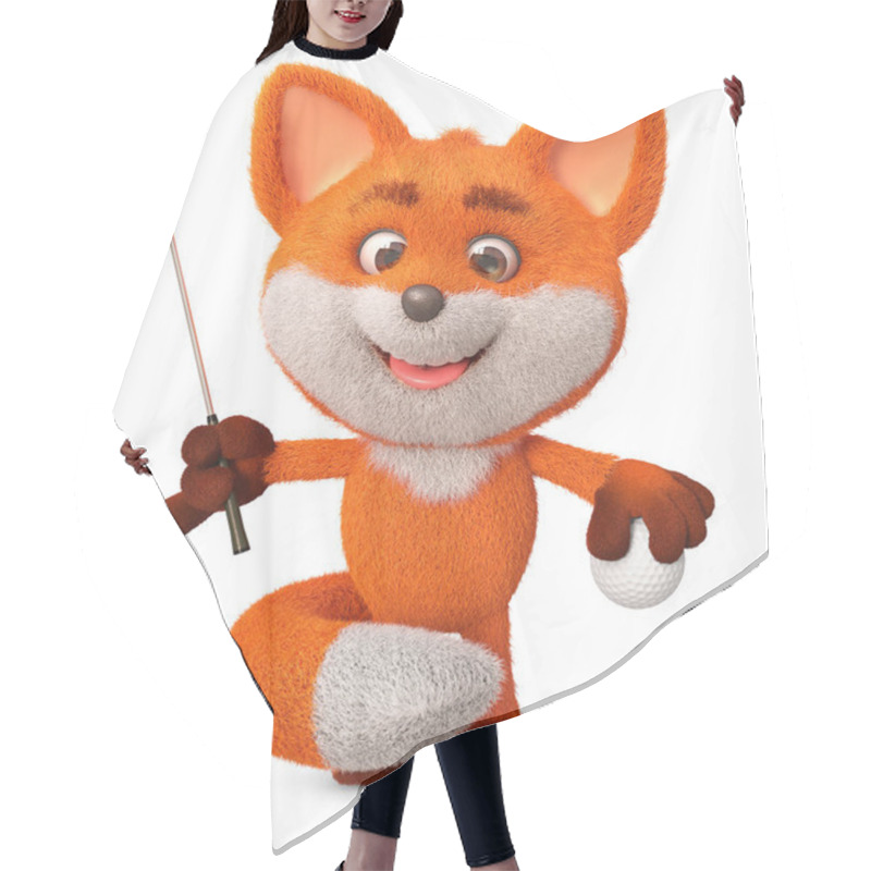 Personality  3d Illustration Funny Little Fox Play Golf Hair Cutting Cape