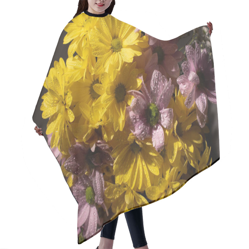 Personality  Bouquet Of Yellow And Violet Daisies With Water Drops Hair Cutting Cape