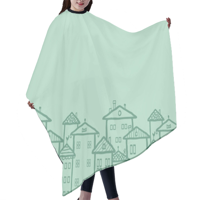 Personality  Doodle Town Houses Horizontal Seamless Pattern Background Hair Cutting Cape