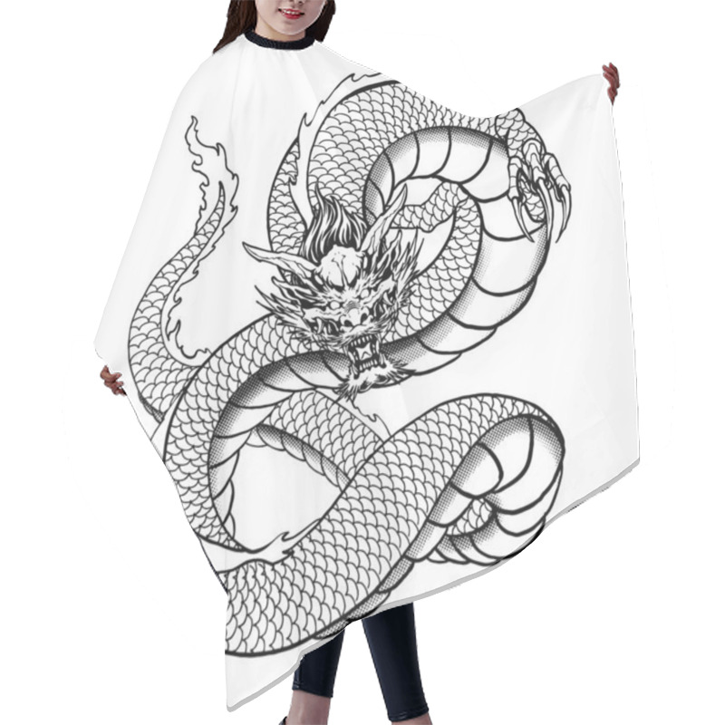 Personality  Dragon Head Line Art Illustration Premium Vector Hair Cutting Cape