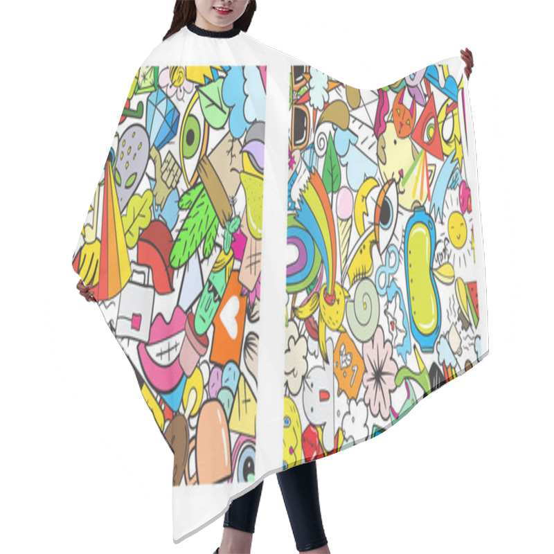 Personality  Set Of Graffiti Pattern With Doodle Icons Hair Cutting Cape