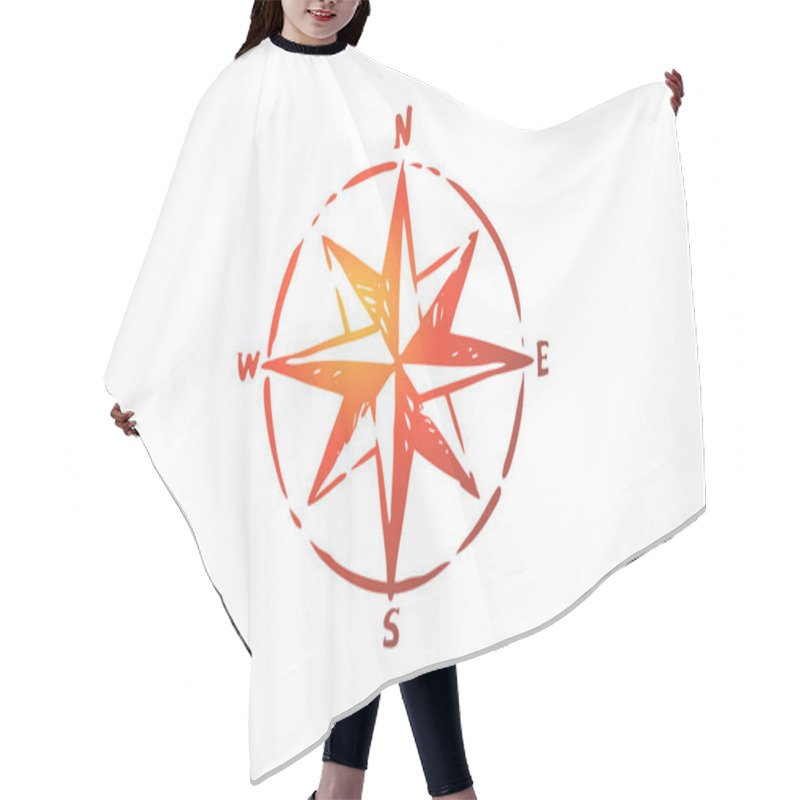 Personality  Windrose, Navigation, Compass, Direction Concept. Hand Drawn Isolated Vector. Hair Cutting Cape