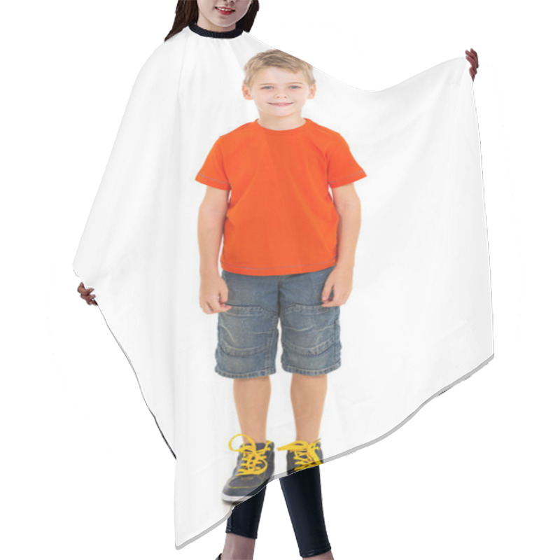 Personality  Cute Boy Standing On White Hair Cutting Cape