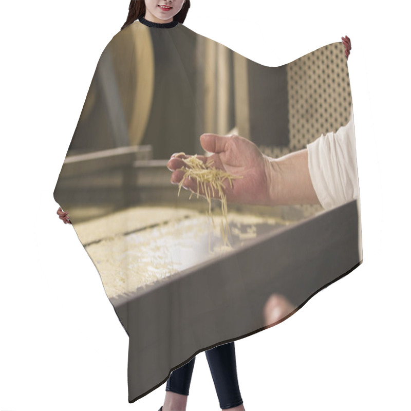 Personality  Quality Control Manager Controlling The Quality Of The Raw Macaroni - Food Factory Hair Cutting Cape