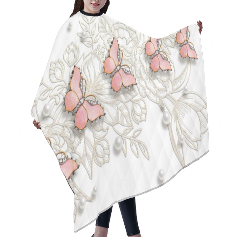 Personality  3d Wallpaper Texture, Cultivated Flowers And Butterflies On White Abstract Background Hair Cutting Cape