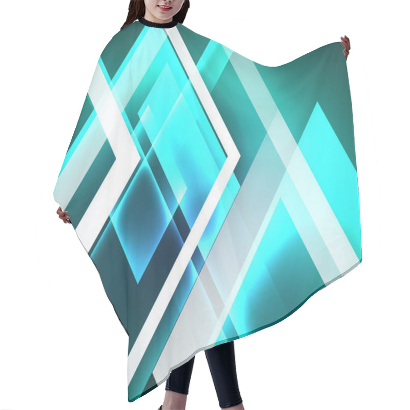 Personality  Neon Glowing Techno Square Rectangle Lines, Blue Hi-tech Futuristic Abstract Background Hair Cutting Cape