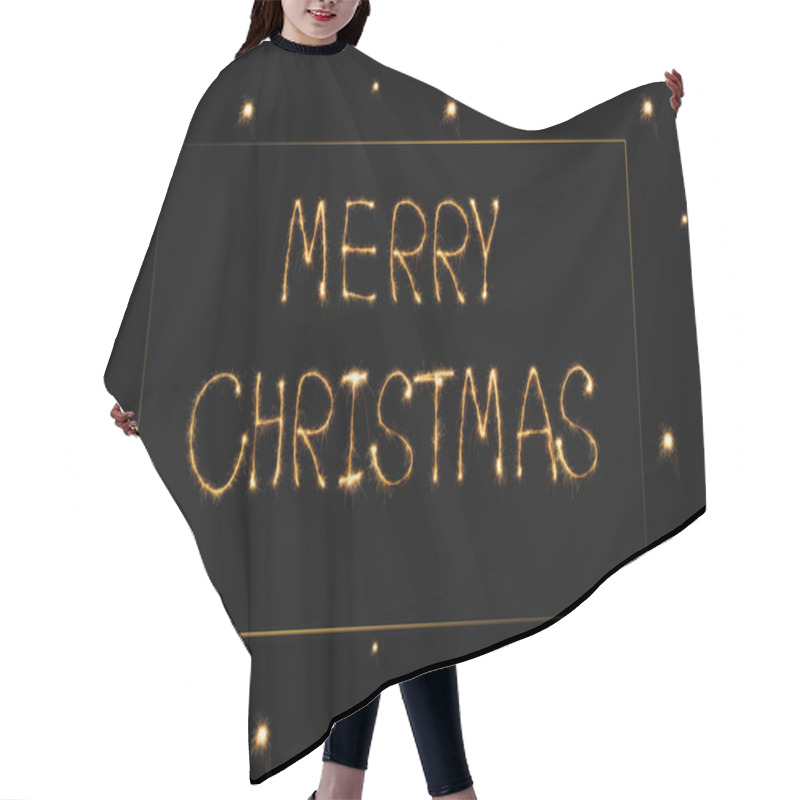 Personality  Close Up View Of Merry Christmas Light Lettering On Black Backdrop Hair Cutting Cape