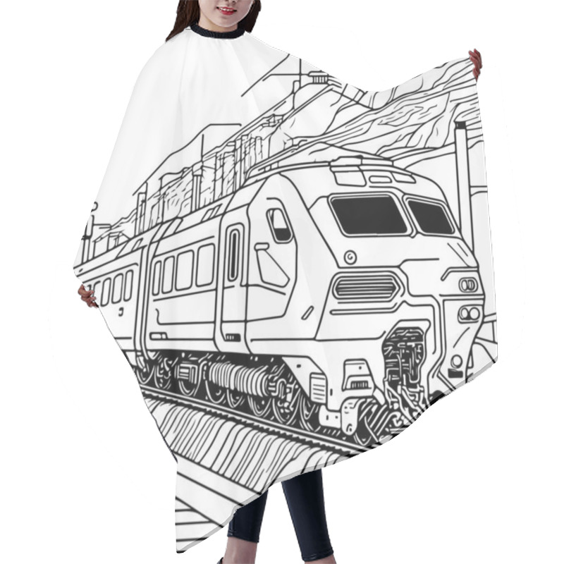 Personality  Vector Line Art Train In Motion. Train Line Drawing Clip Art. Hair Cutting Cape