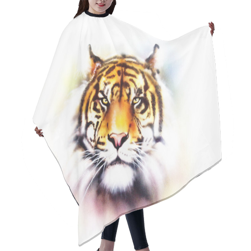 Personality  Painting Of A Bright Mighty Tiger Head On A Soft Toned Abstract Background Eye Contact Hair Cutting Cape