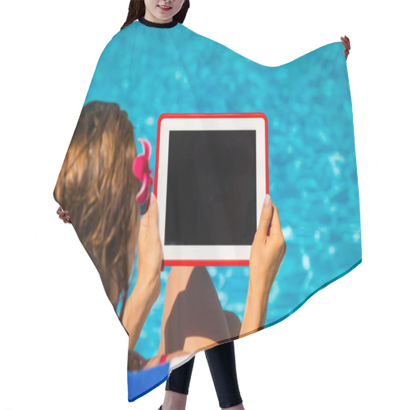 Personality  Woman Holding Tablet PC Hair Cutting Cape