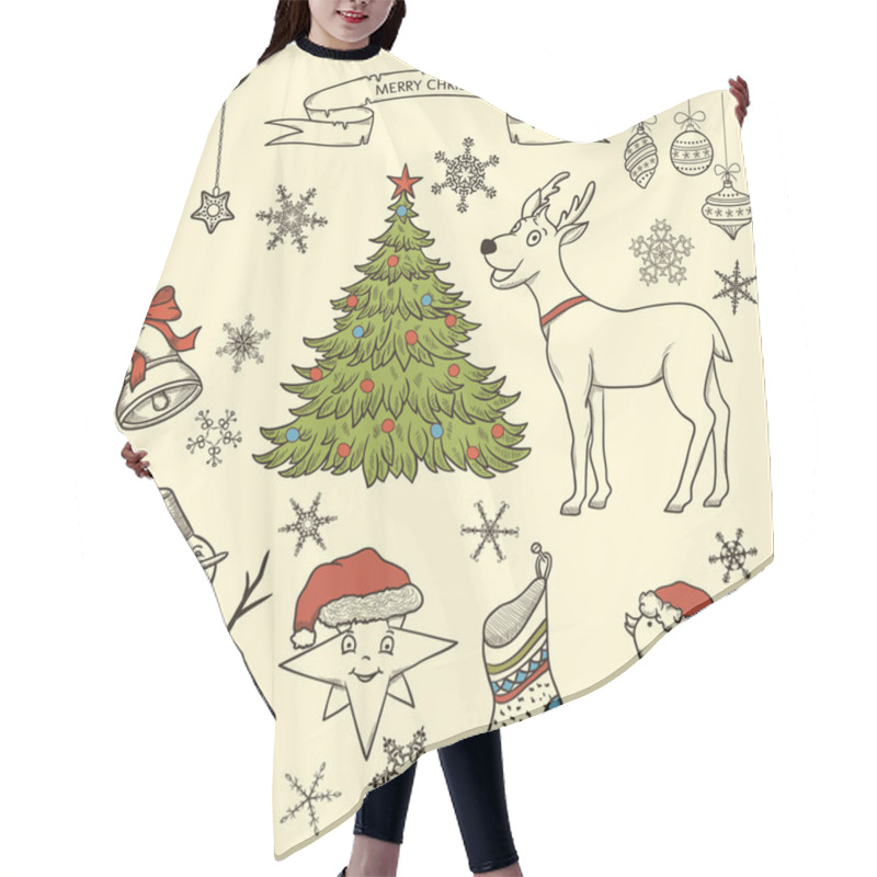 Personality  Set Of Christmas Doodle Elements Hair Cutting Cape