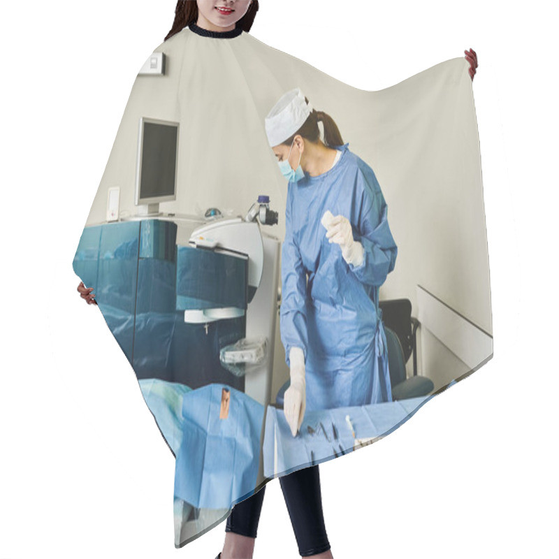 Personality  A Woman In A Hospital Gown By A Bedside. Hair Cutting Cape