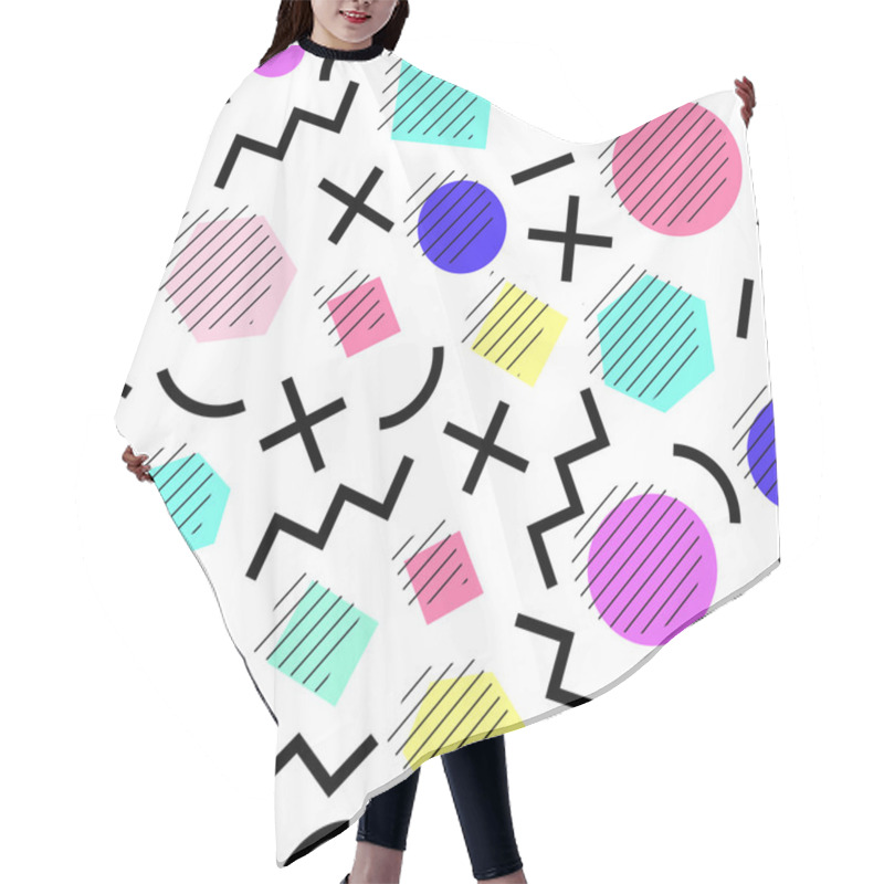 Personality  Vector Seamless Geometric Pattern. Memphis Style. Abstract 80s. Hair Cutting Cape