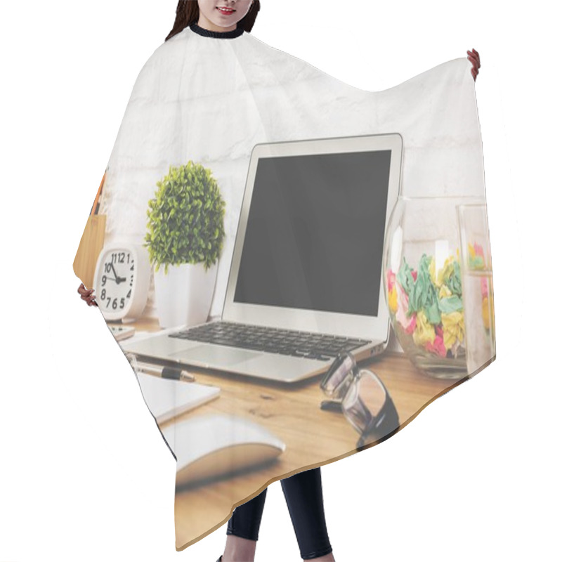 Personality  Creative Designer Desk Top With Blank Laptop  Hair Cutting Cape