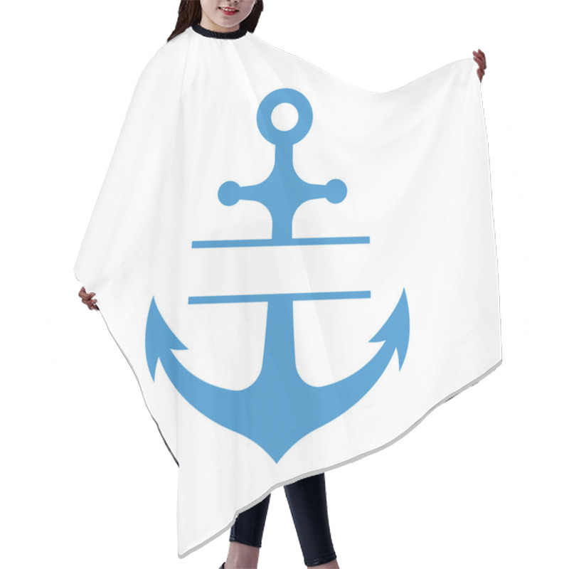 Personality  Nautical Anchor With Split Monogram Isolated On White Background. Blue Sulhouette. Vector Hair Cutting Cape