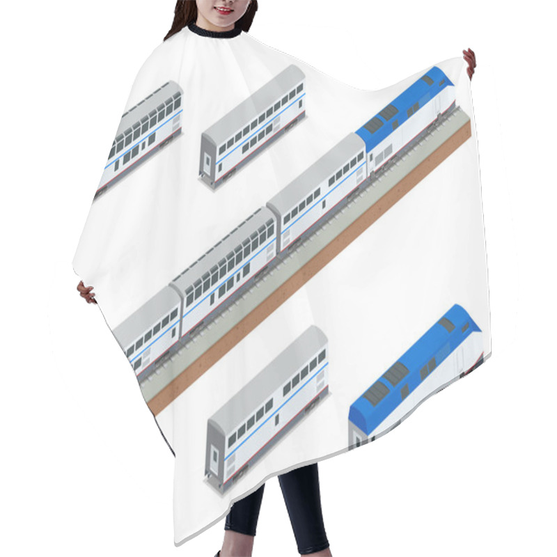 Personality  Isometric Vector Two-story Long-distance Passenger Train Closeup Hair Cutting Cape