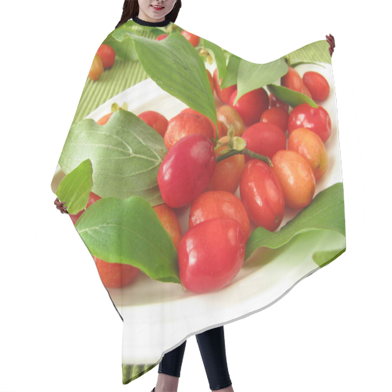 Personality  Tasty Red Cherries On Background,close Up Hair Cutting Cape