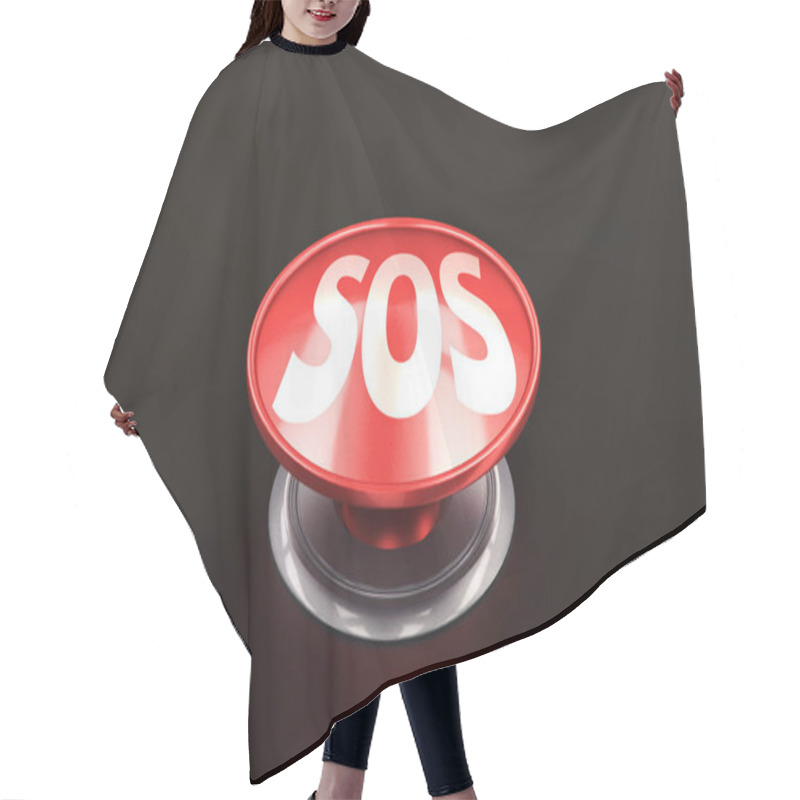 Personality  Sos Red Round Push Button. SOS Emergency Alarm. Safety Concept. Danger Push. 3d Illustration Hair Cutting Cape