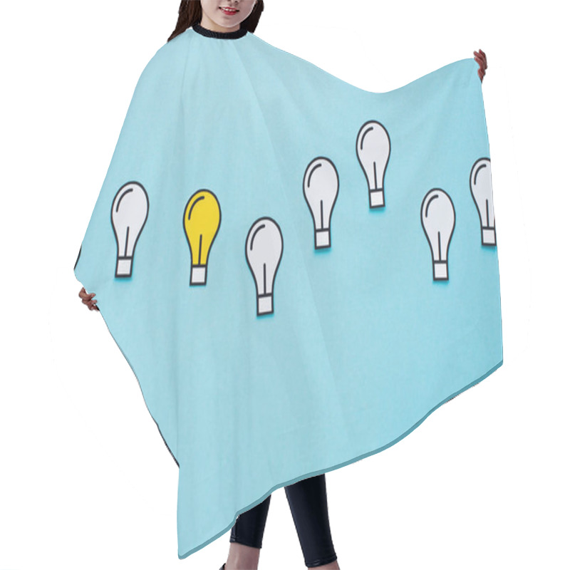 Personality  Top View Of Paper Light Bulbs On Blue Background, Business Concept Hair Cutting Cape