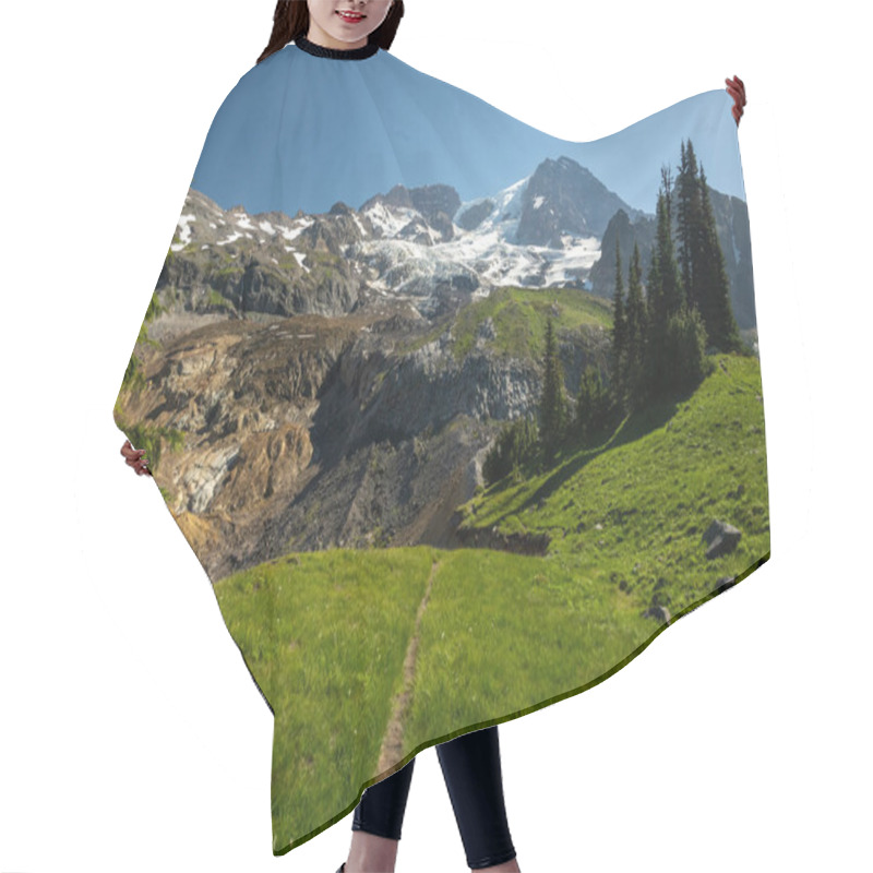 Personality  Wonderland Trail Passes Through The Green Meadows Below The Tahoma Glacier In Mount Rainier National Park Hair Cutting Cape