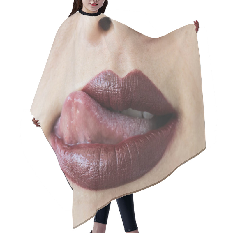 Personality  Woman Moving Her Tongue Over Lips Hair Cutting Cape