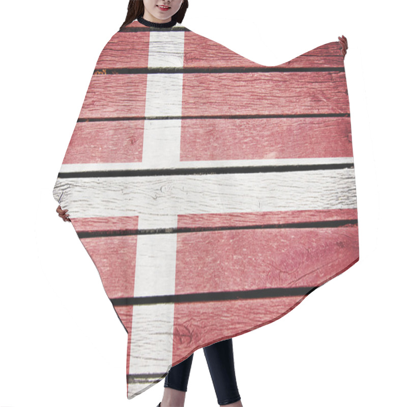 Personality  Denmark, Danish Flag Painted On Old Wood Plank Background Hair Cutting Cape