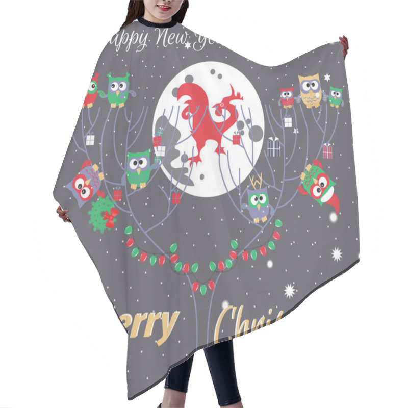 Personality  Cute Owls On The Tree, Christmas Background,  Hair Cutting Cape