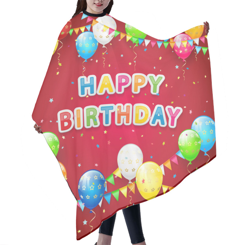 Personality  Balloons And Confetti On Red Birthday Background Hair Cutting Cape