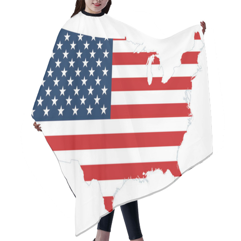 Personality  United States Silhouette With Pattern Of The National Flag. The Stars And Stripes Motif, Also Called Old Glory, Or Star-Spangled Banner Inserted Into The Outline Of The USA. Isolated Illustration. Hair Cutting Cape