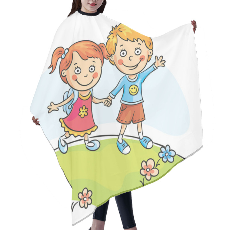 Personality  Happy Kids Walking Outdoors Hair Cutting Cape