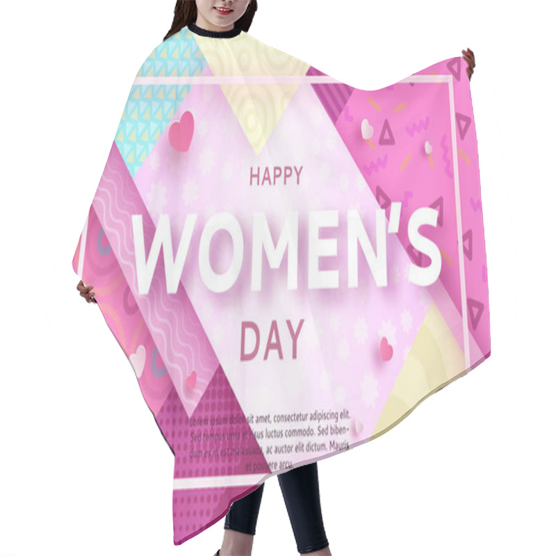 Personality  Trendy Geometric Women S Day Banner, 8 March Poster In Modern 90s - 80s Memphis Style With Paper Art Or Origami Elements, Patterns, Silhouettes, Colorful Vector Illustration, Fashion Background Hair Cutting Cape