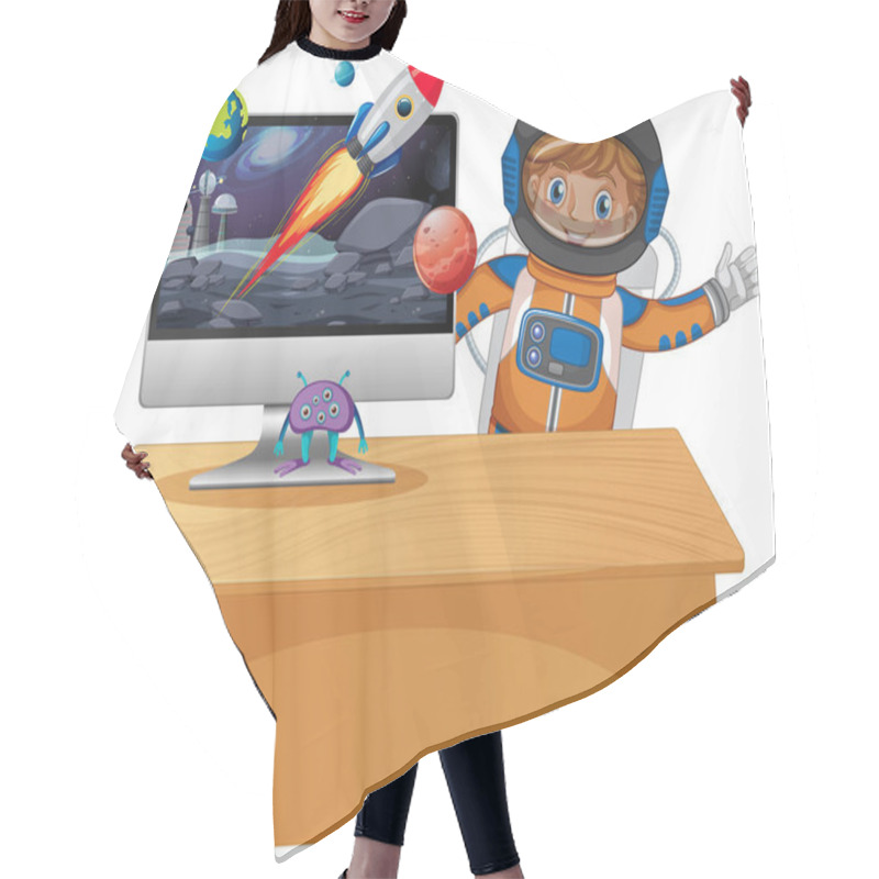 Personality  Computer With Space Scene Illustration Hair Cutting Cape