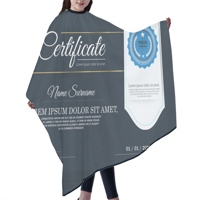 Personality  Dark Blue Certificate, Vector Certificate Template. Hair Cutting Cape