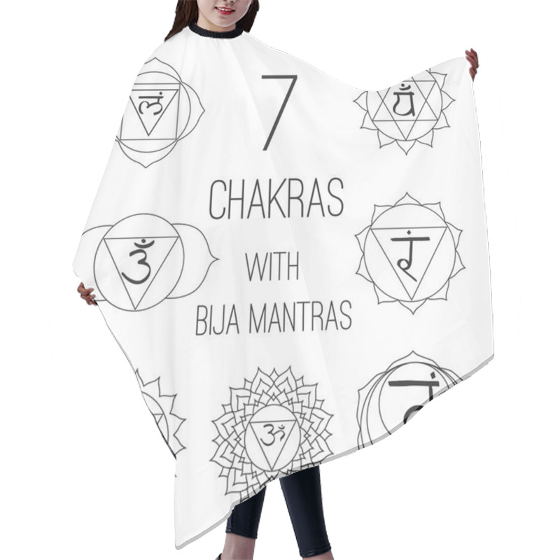 Personality  The Seven Chakras With Bija Mantras Set Style On The White Background. For Design, Associated With Yoga And India. Hair Cutting Cape