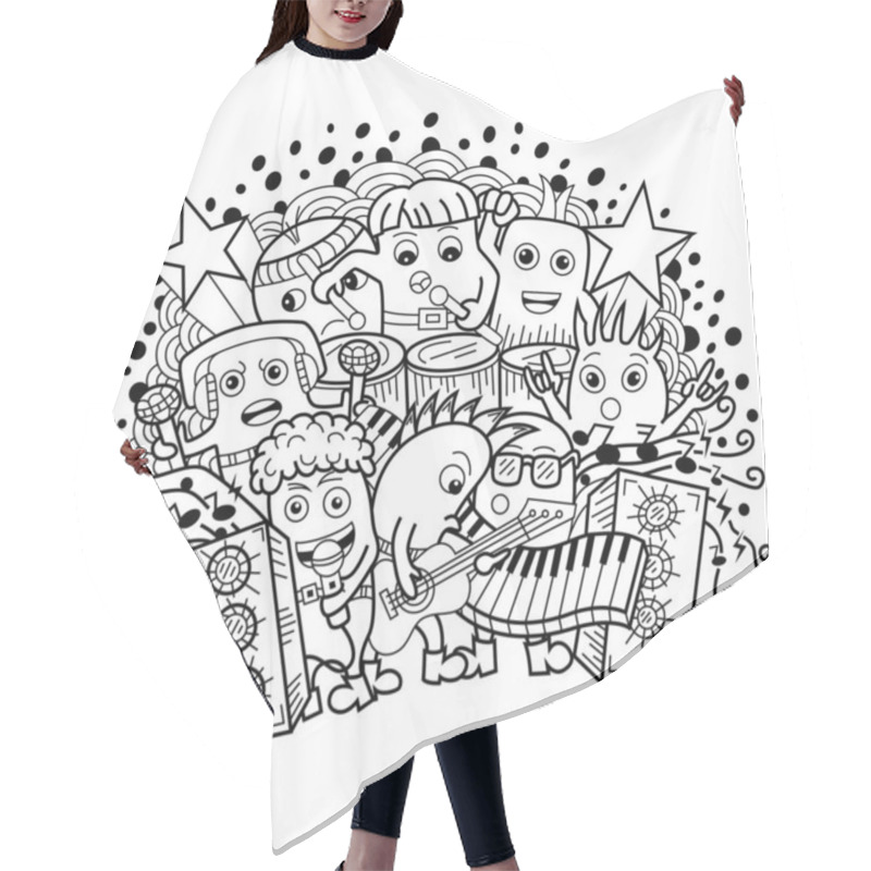 Personality  Hand Drawn Of Cute Monster Music Doodle  Hair Cutting Cape