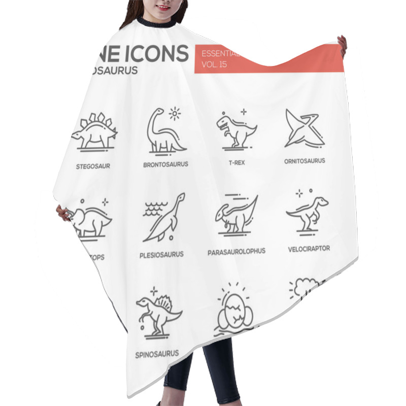 Personality  Dinosaurs Species- Line Design Icons Set Hair Cutting Cape