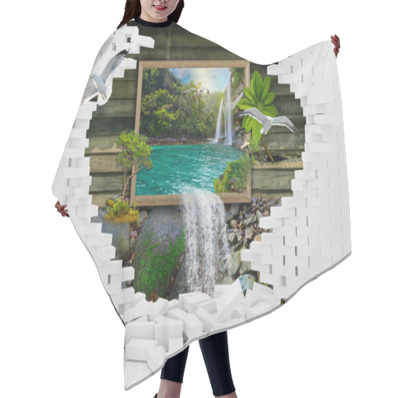 Personality  3d Flower , Butterfly Sky And Flower Home Brick Wall Background Hair Cutting Cape